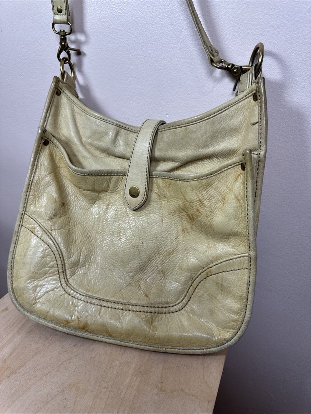 Frye Womens Leather Crossbody Purse Bag Leather Distressed Boho Western Yellow